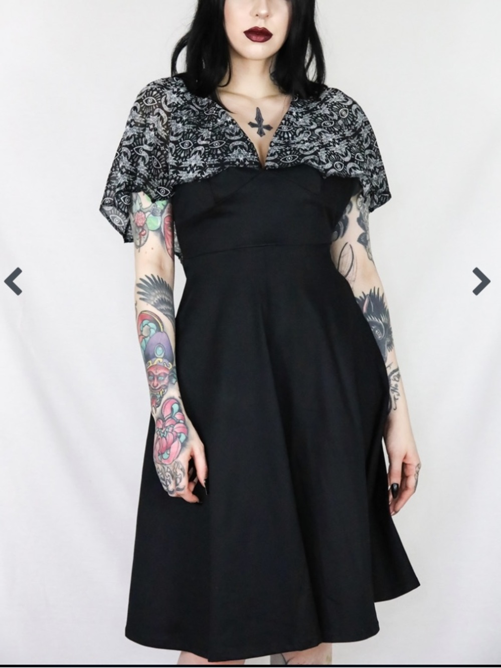 Batwing black goth dress